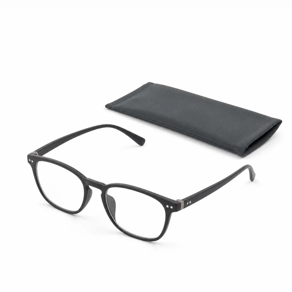 Gafas de lectura negras con funda protectora