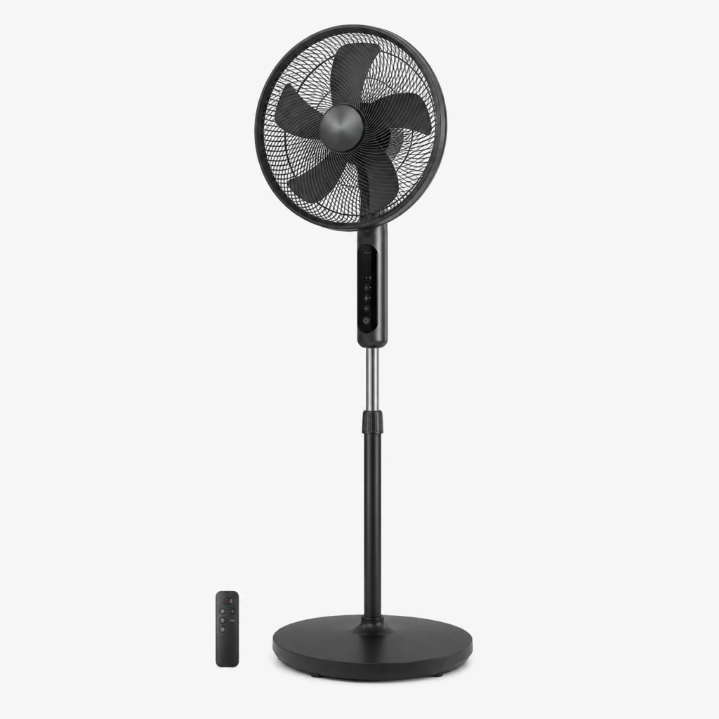 Ventilador de pie negro regulable con mando a distancia