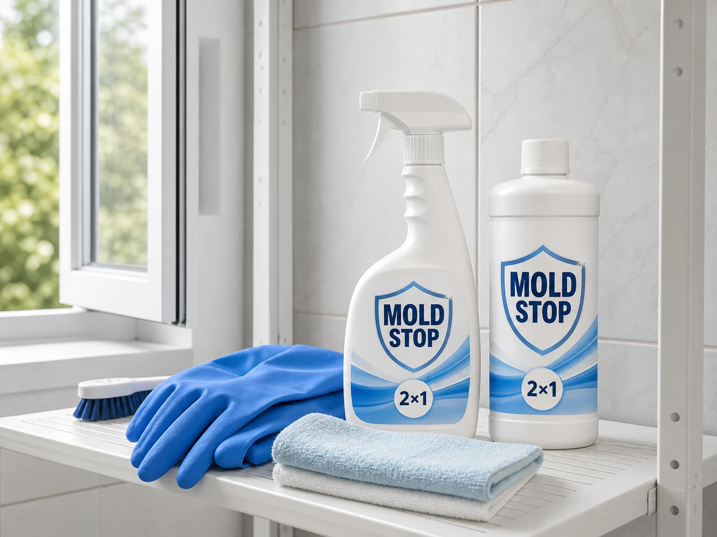 Due confezioni Mold Stop con guanti e panni