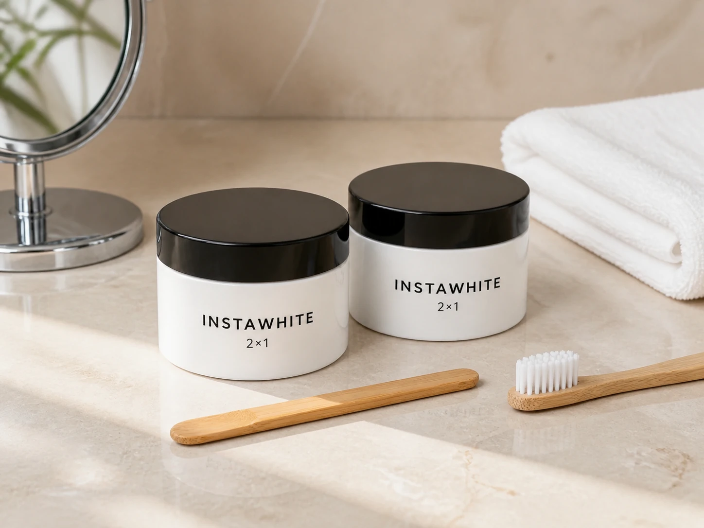 Due confezioni InstaWhite con applicatore e spazzolino