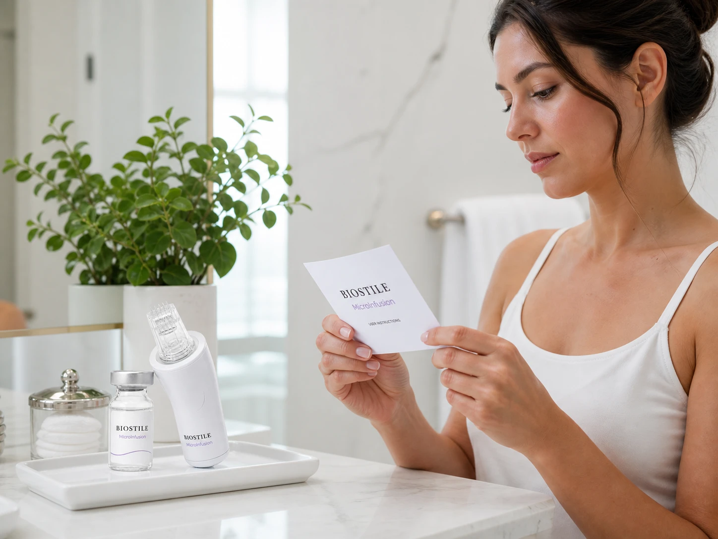 Persona che legge le istruzioni del set MicroInfusion