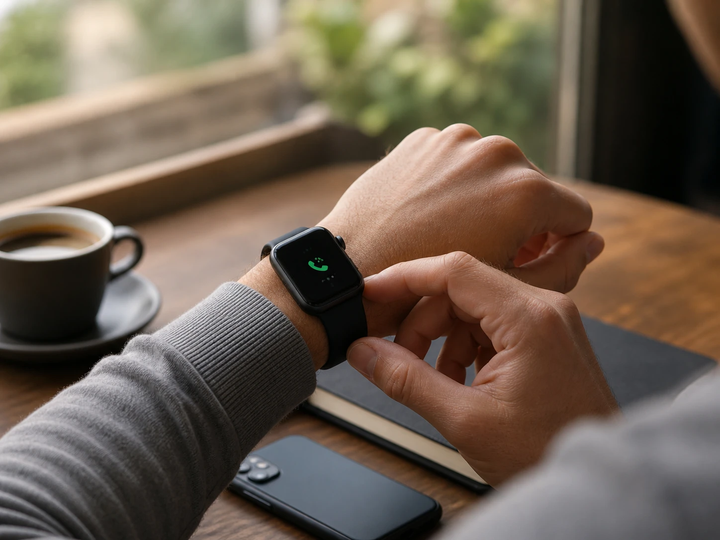 Dettaglio dello smartwatch con notifica sul polso
